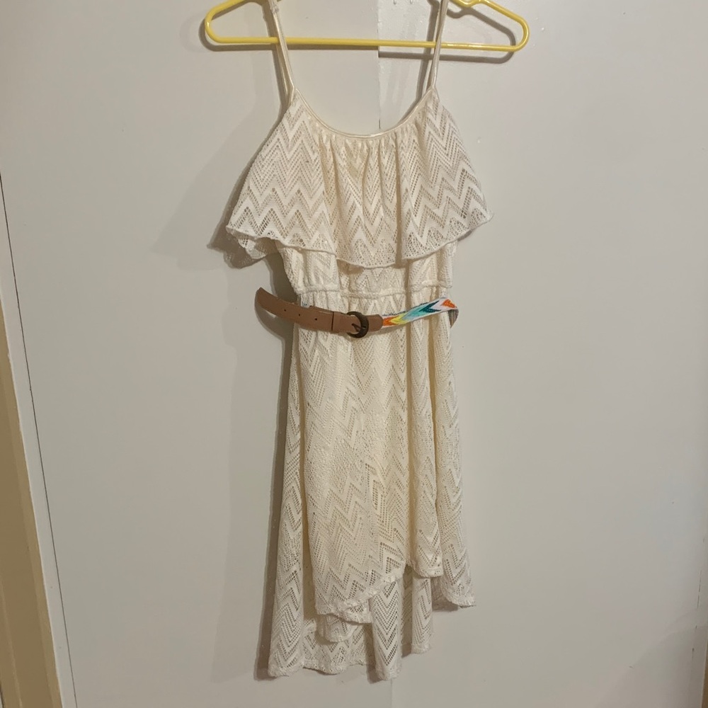 Cream lace spaghetti strap Dress with Tan Belt